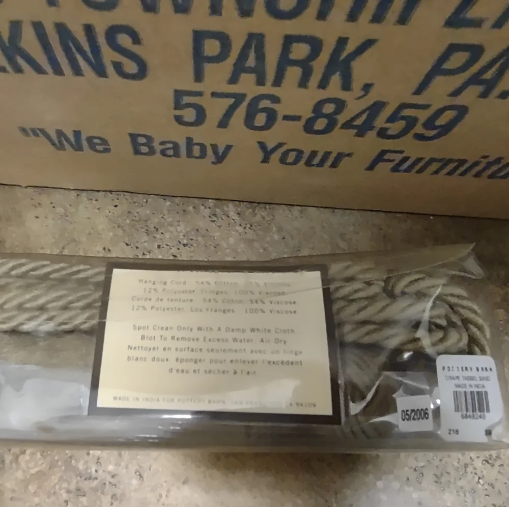 NWT Pottery Barn Beige Curtain Tie Back w/ tassle